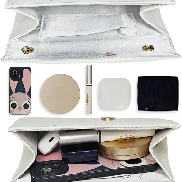 White leather envelope clutch purse with chain strap, elegant evening bag - Picture 3 of 7